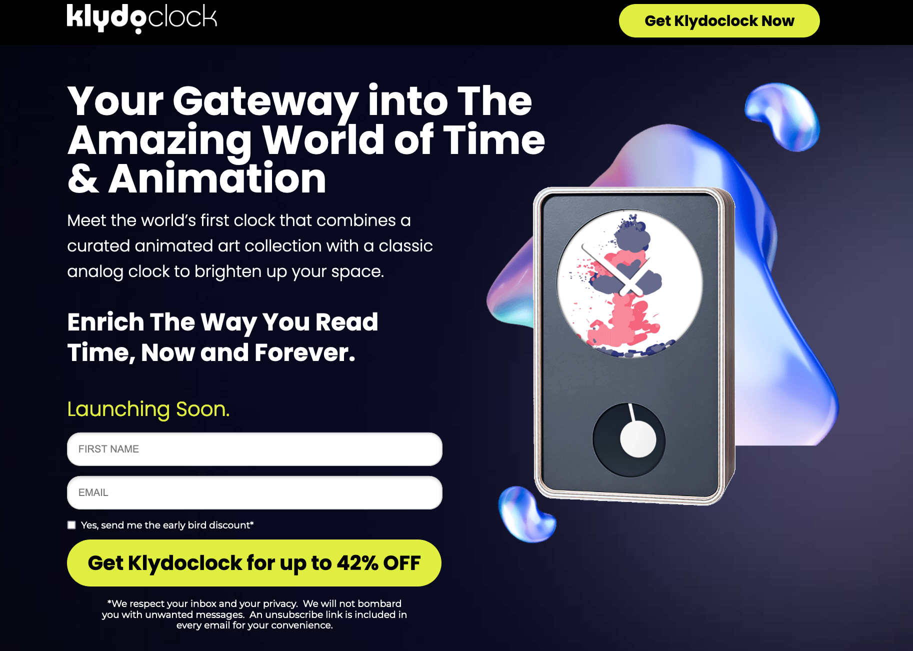 This image shows Klydoclock conversion focused landing page example.