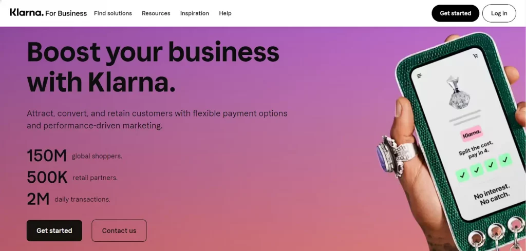 Picture of Klarna landing page.