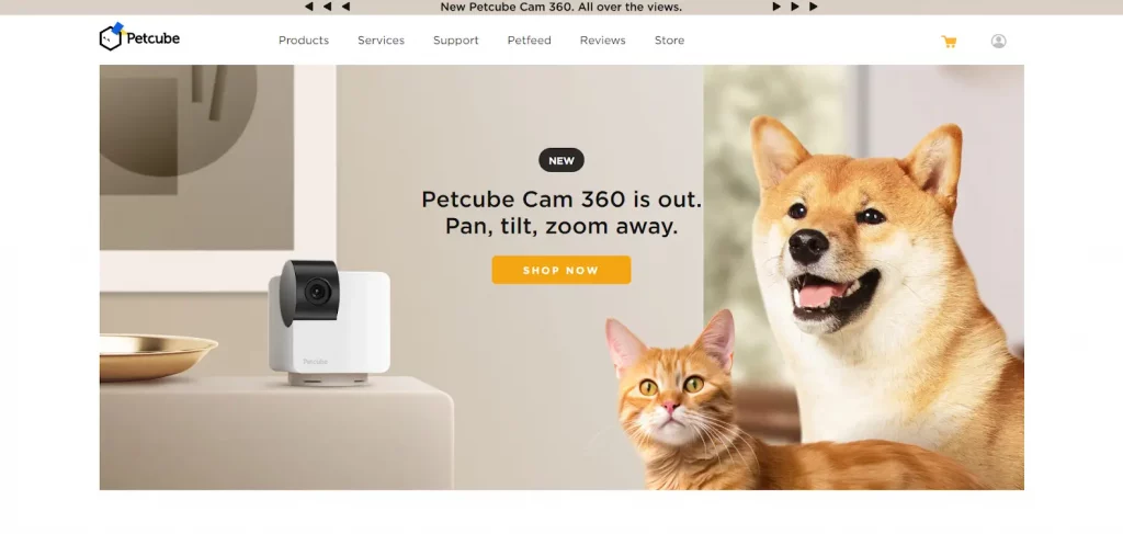 Picture shows Petcube landing page.