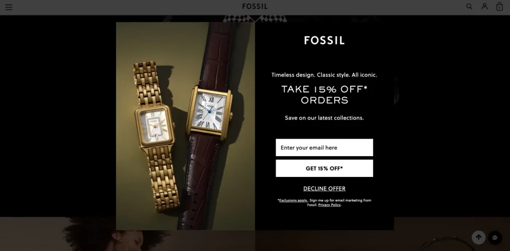 This image shows a splash page with a prominent Decline Offer button, highlighting its role in encouraging users to navigate to the main website while presenting an enticing offer.