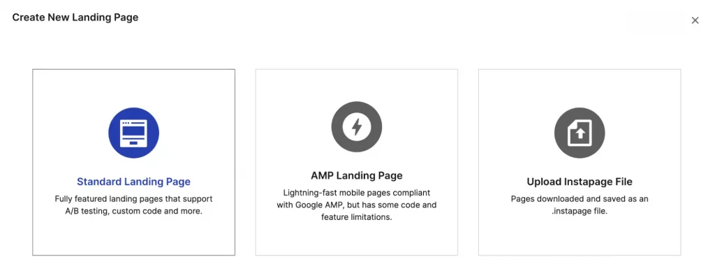 This image shows the process of creating a landing page on Instapage, from signing up for an account to selecting the page type in the Dashboard, making it super simple even for users without a website.
