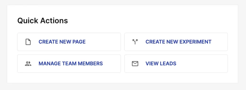 This image shows the Quick Actions widget, providing easy access to frequently performed core actions directly from the dashboard.