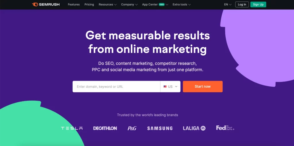 This image shows a squeeze page example from SEMrush, featuring a clear value proposition and testimonials, attracting SEO gurus and content marketers for competitive research and keyword analysis.