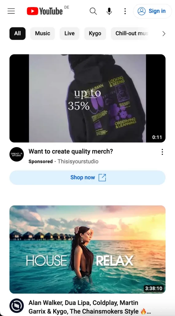 This image shows an example of Video Discovery Ads strategically placed alongside YouTube content that aligns with the audience's interests, appearing in places like the YouTube Home, Watch, and Search feeds for users to discover new videos.