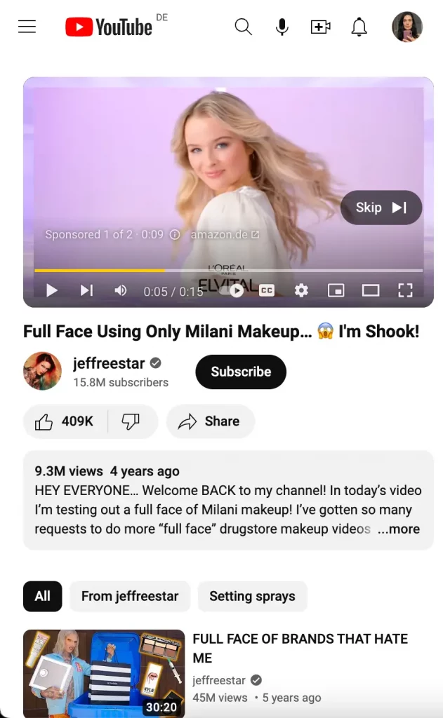 This image shows an example of a YouTube ad.