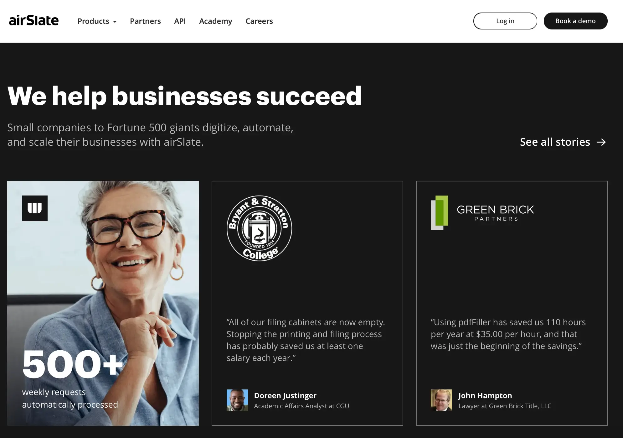 This image displays verified customer quotes and testimonials, featuring real people alongside photos, sharing how airSlate assisted them in streamlining their document workflows.