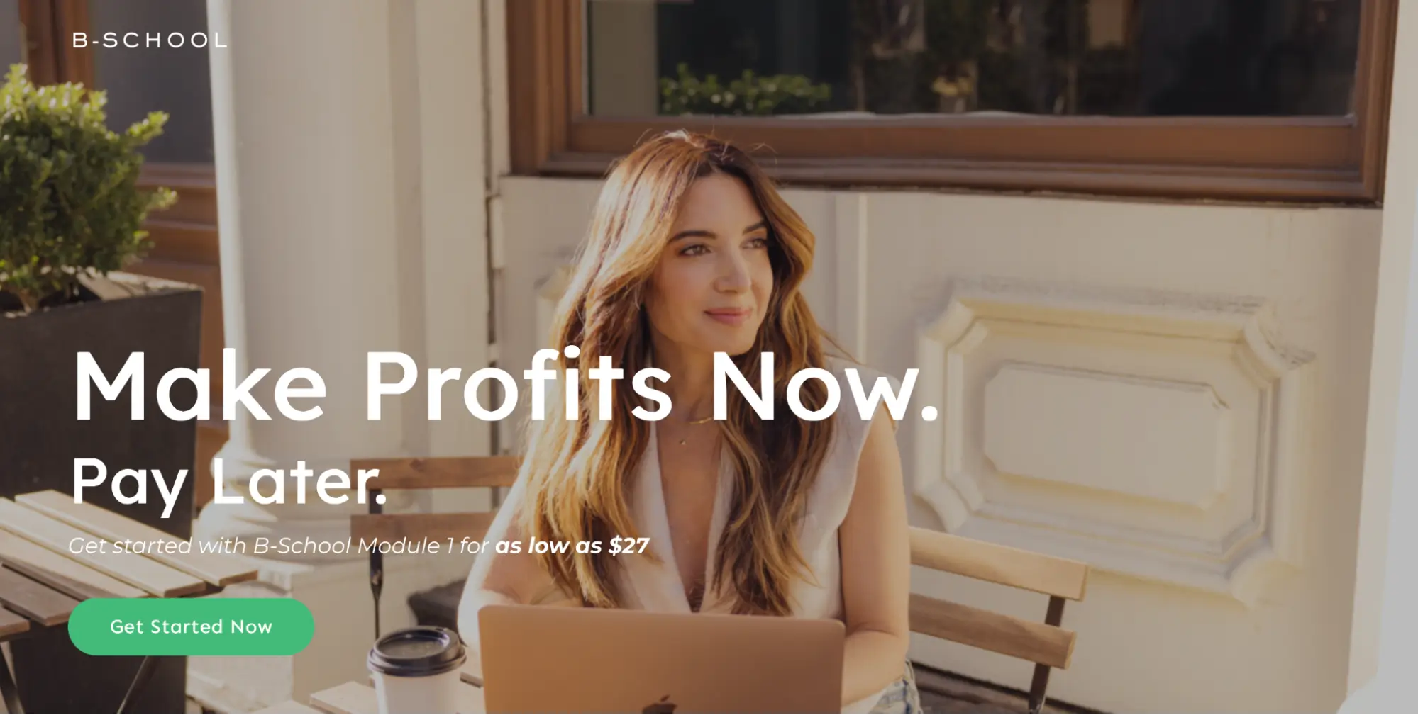 This image shows a promotional message encouraging subscribers to sign up for B-School at a discounted price and guiding them through various CTAs to the landing page and check-out section.