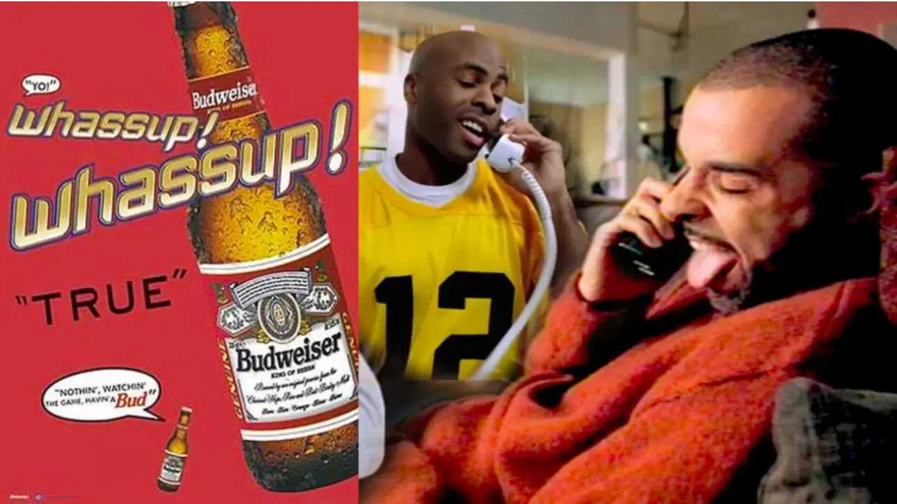 This image shows Budweiser's iconic "Whassup" campaign from the 2000 Superbowl, featuring friends greeting each other while enjoying Budweiser, a hugely successful integrated marketing effort.