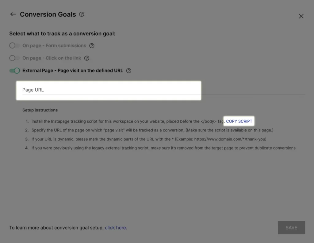 This image shows the improved external conversion tracking for Instapage, ensuring accurate tracking on external sites even when third-party cookies are blocked.
