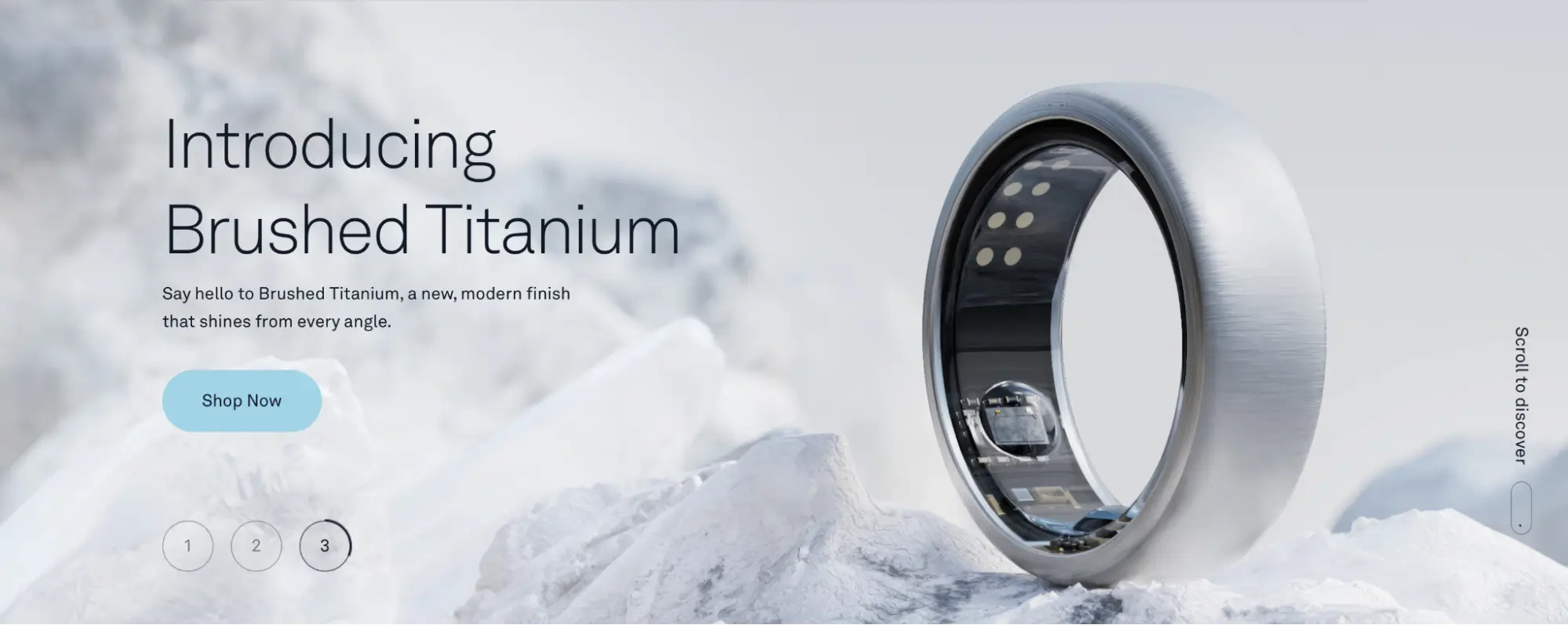 This image shows an example of a product landing page for Oura Ring, a wearable technology brand offering a health and activity tracking ring. The page features a clean and minimalistic design, emphasizing the ring's key benefits such as heart health monitoring, illness detection, and daily movement tracking, appealing to a broad audience interested in maintaining health and fitness.