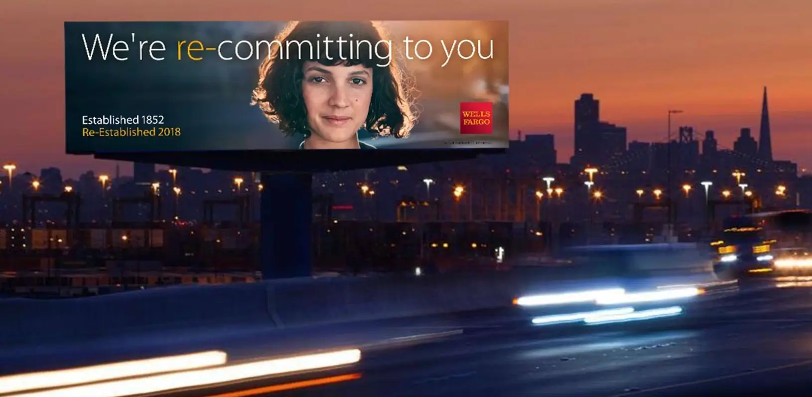 This image shows Wells Fargo's "Re-Established" campaign, launched from 2017 to 2019, aiming to regain customer trust after fraud claims. Using video, ads, and social posts, they highlighted innovative tech and personalized experiences to differentiate from competitors.