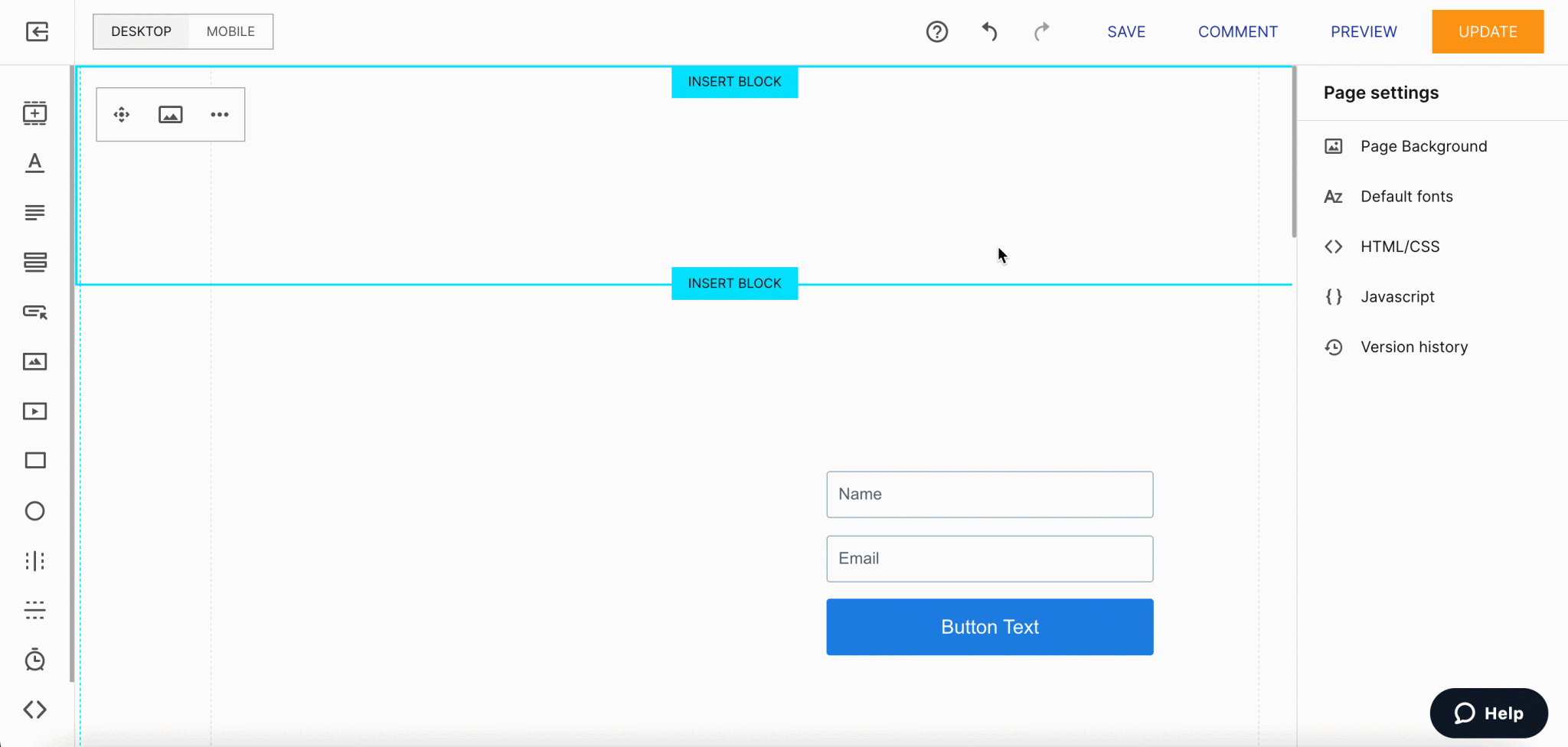This image shows how to insert Global Blocks using Instapage