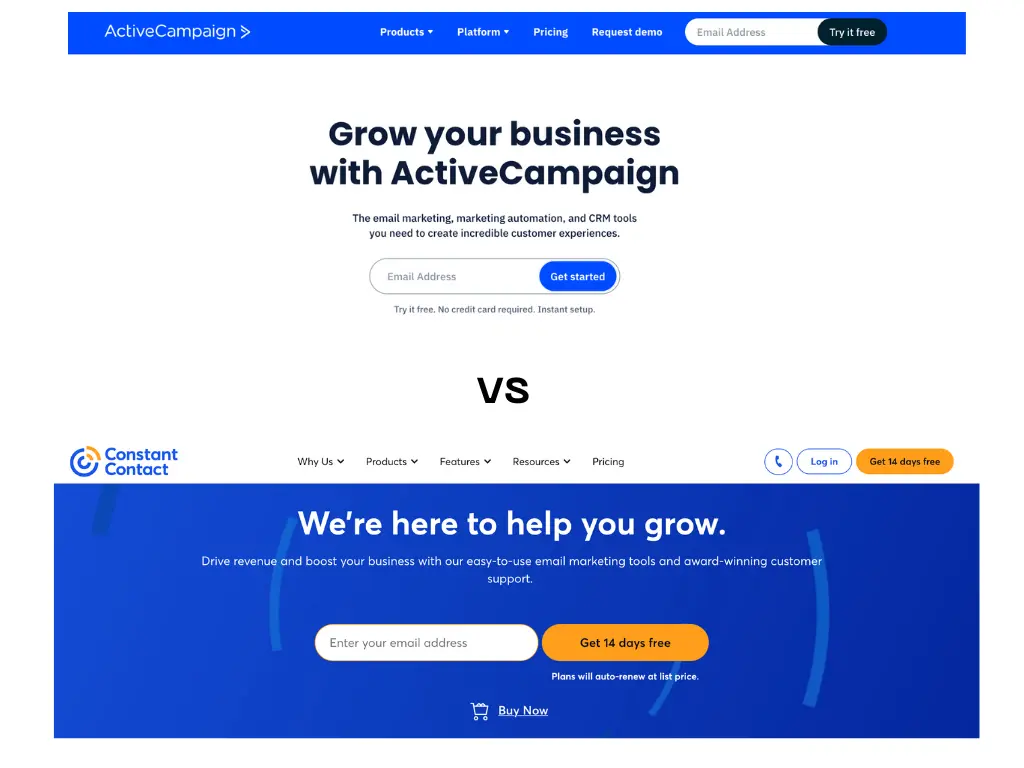 This image shows an example of bad product differentiation strategy for email marketing tools