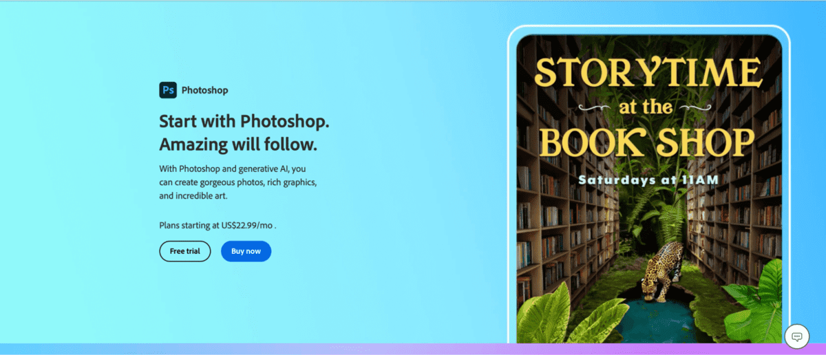 This image shows Adobe Photoshop product landing page