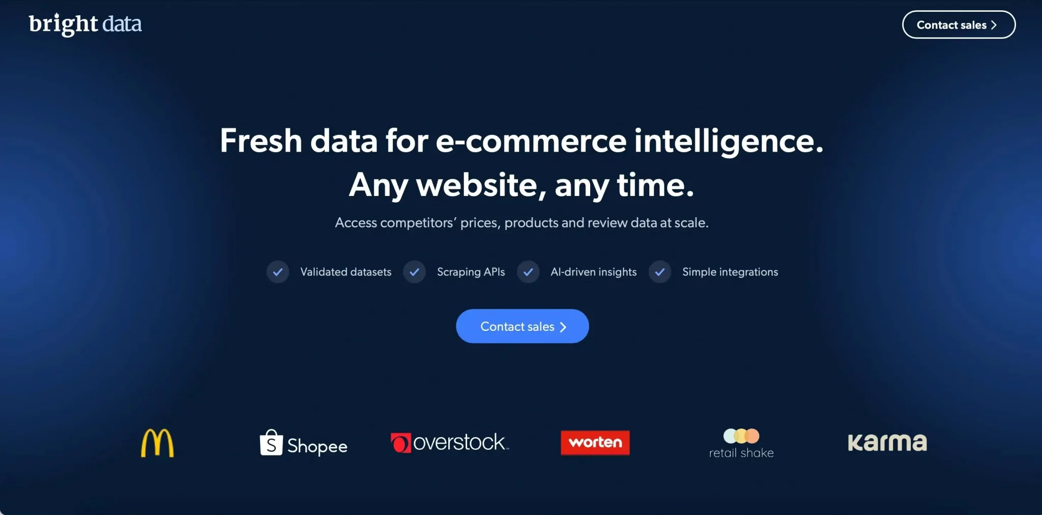 This image shows the screenshot of a hero section of bright data landing page