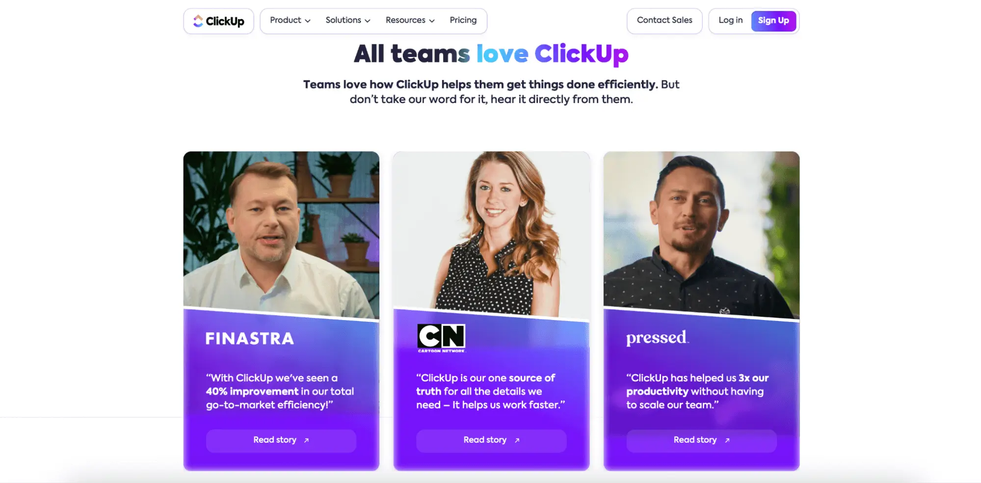 This image shows ClickUp landing page screenshot