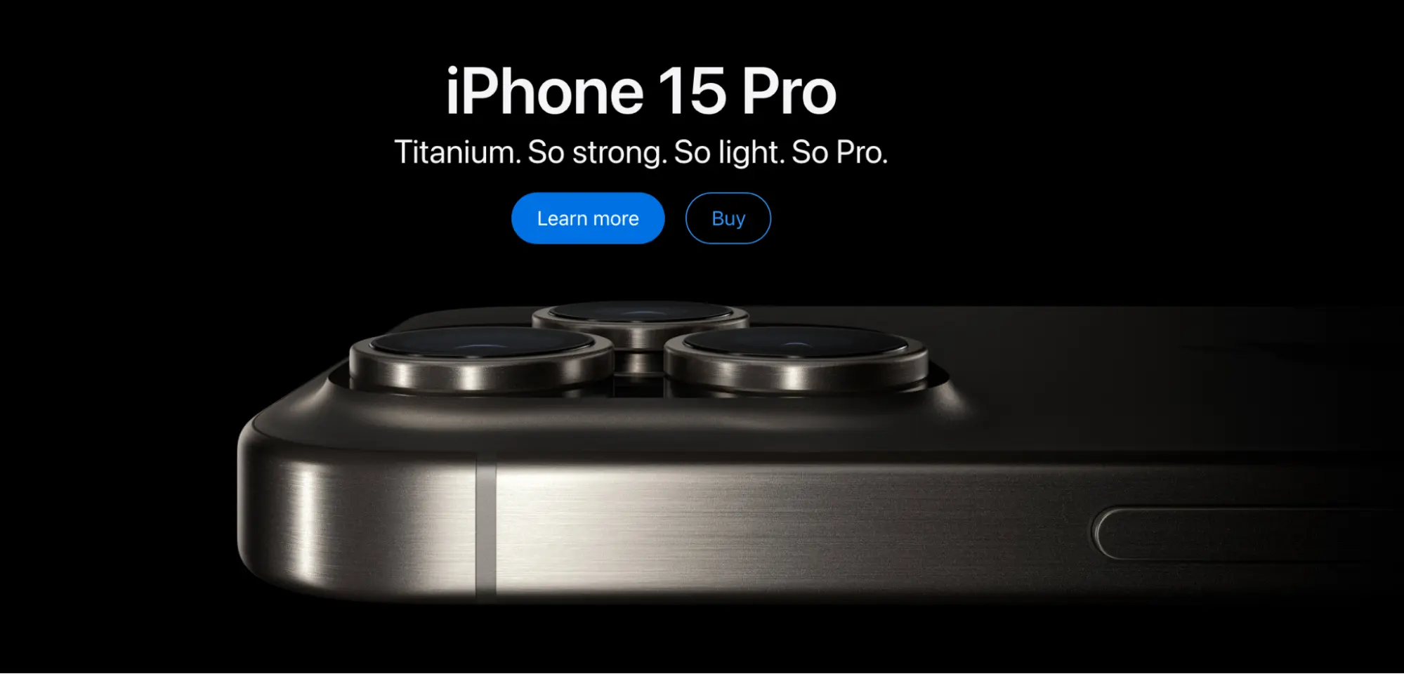 This Apple iPhone 15 Pro landing page screenshot shows an example of quality differentiation