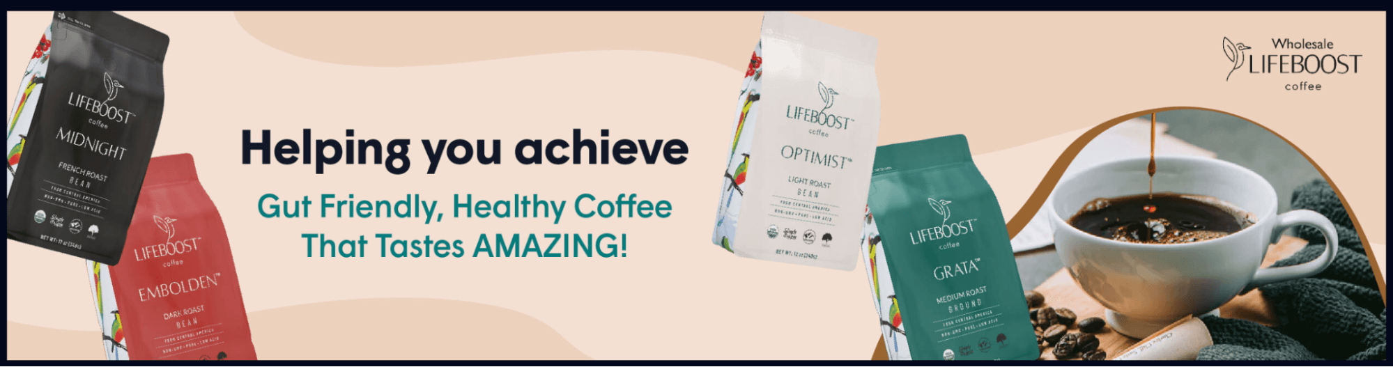 This image shows a banner ad for Lifeboost coffee brand