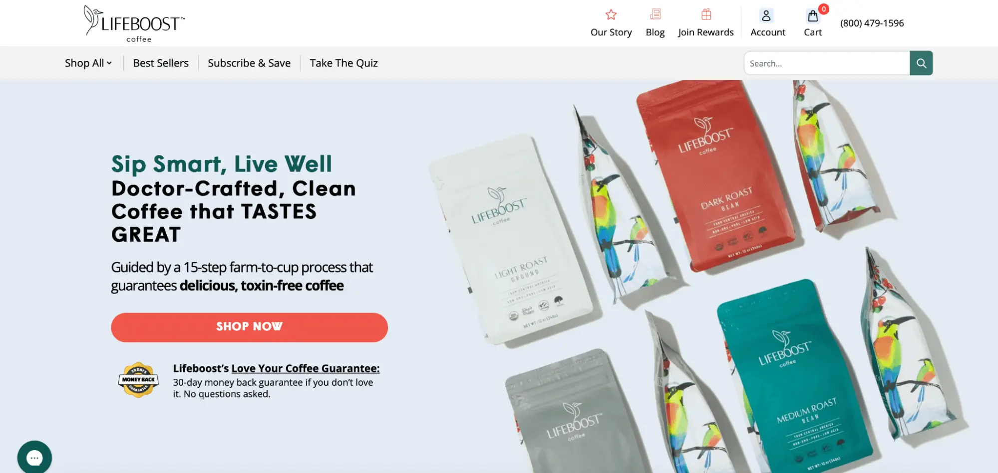 This image shows the Lifeboost coffee landing page