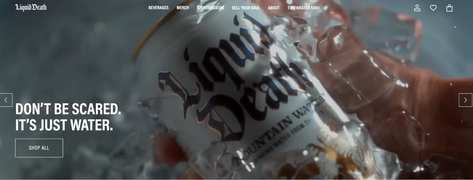 This image shows an example of design differentiation for Liquid Death water brand