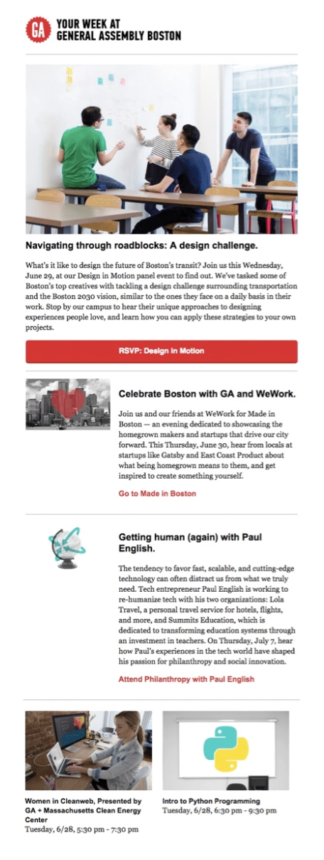 This image is a screenshot of a General Assembly email newsletter