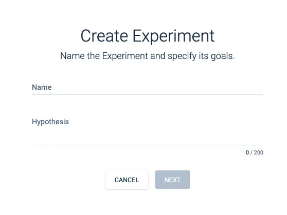 This image shows how to start an A/B test by creating an experiment in Instapage