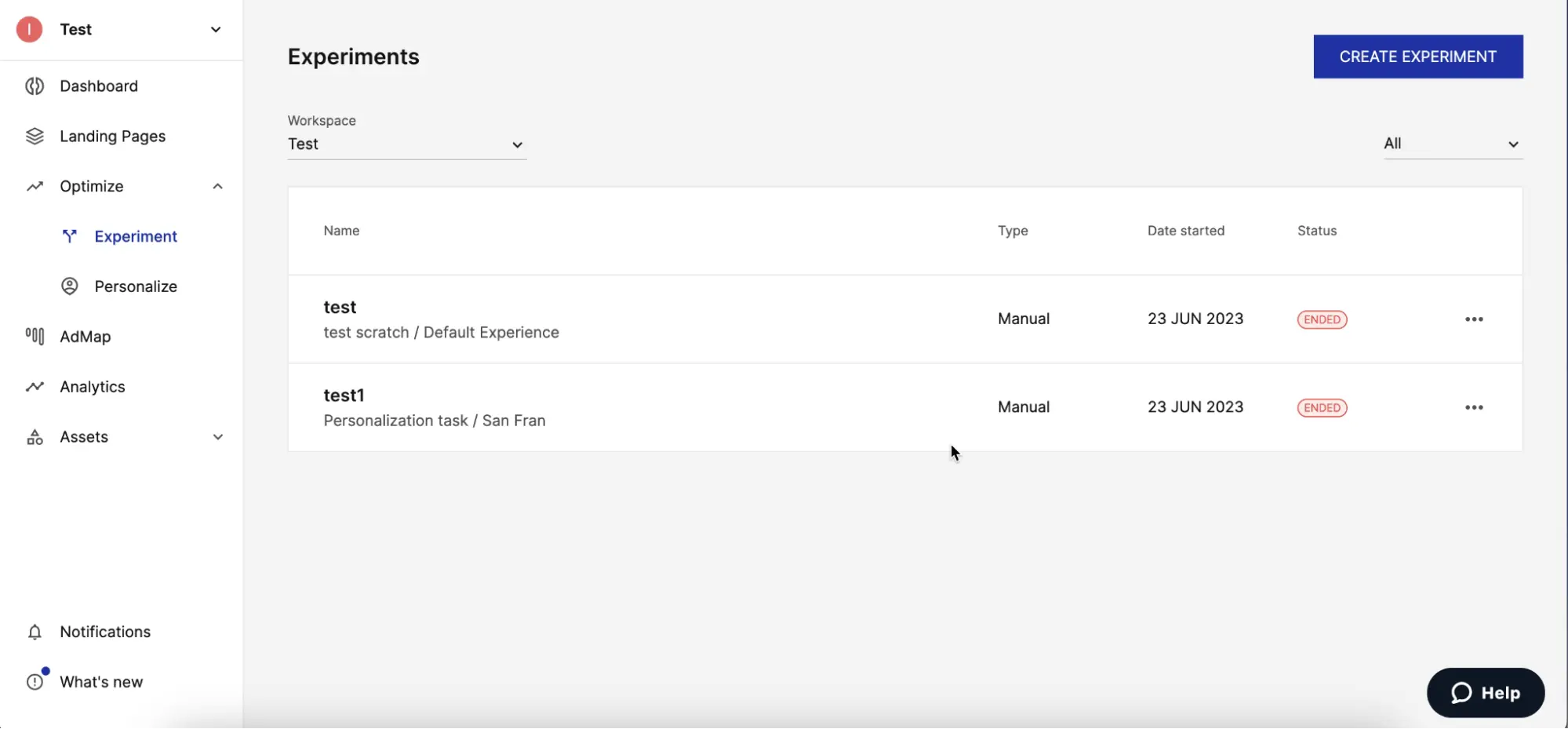 This image shows how to name your experiment in Instapage