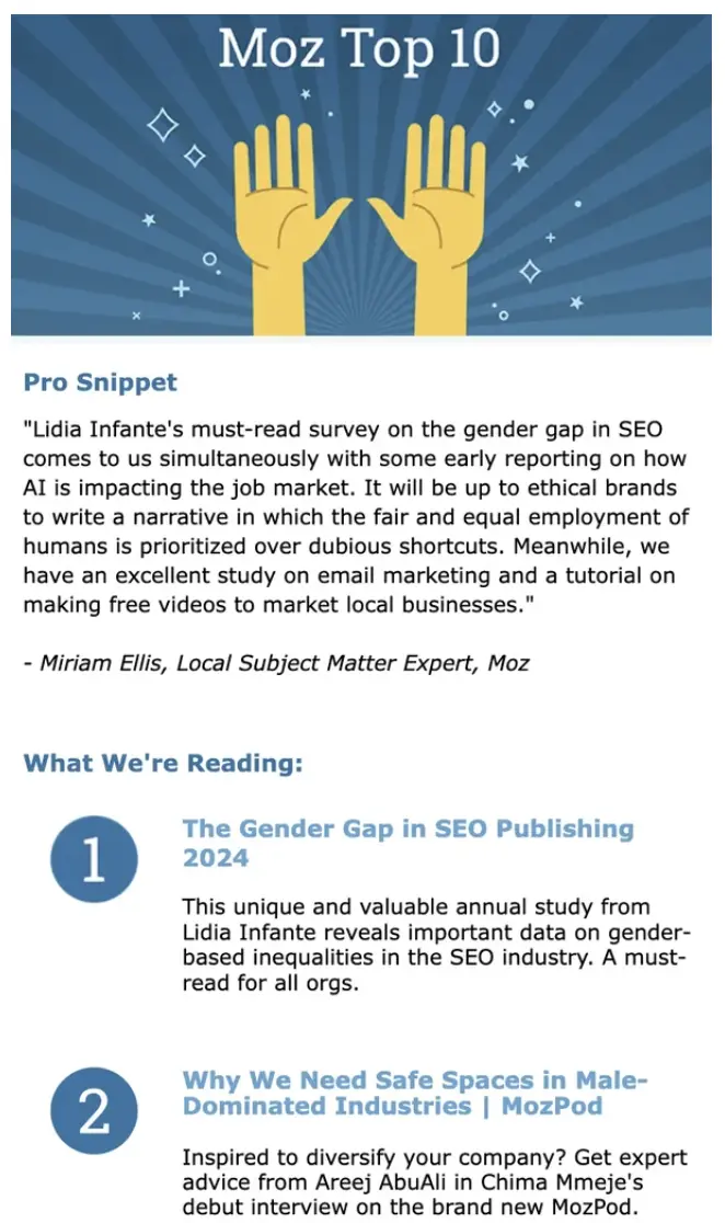 This image is a screenshot of MOZ thought-leadership email newsletter