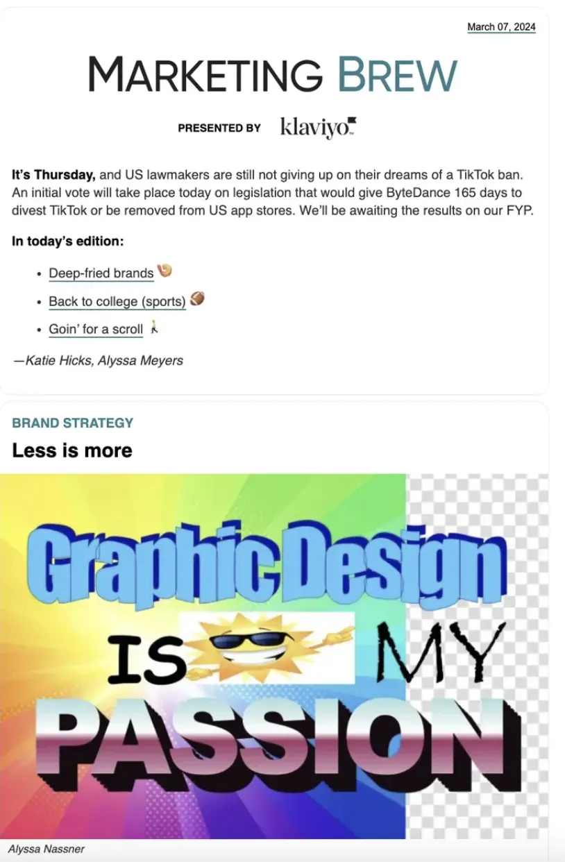This image shows a screenshot of a mobile-friendly Marketing Brew email newsletter