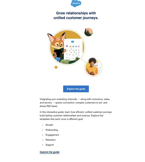This image shows a screenshot of Salesforce newsletter promoting the customer journey marketing guide