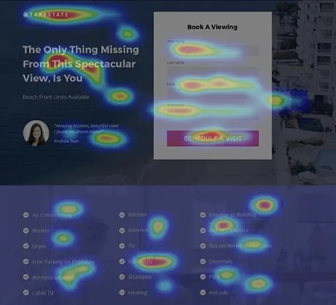 This image demonstrates what a click tracking heat map looks like