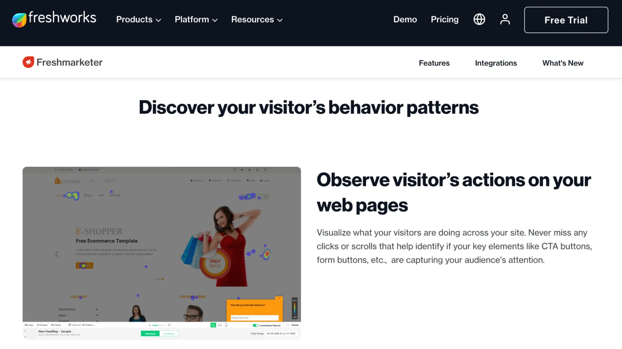 This image shows a screenshot of Freshmarketer heat map tool homepage