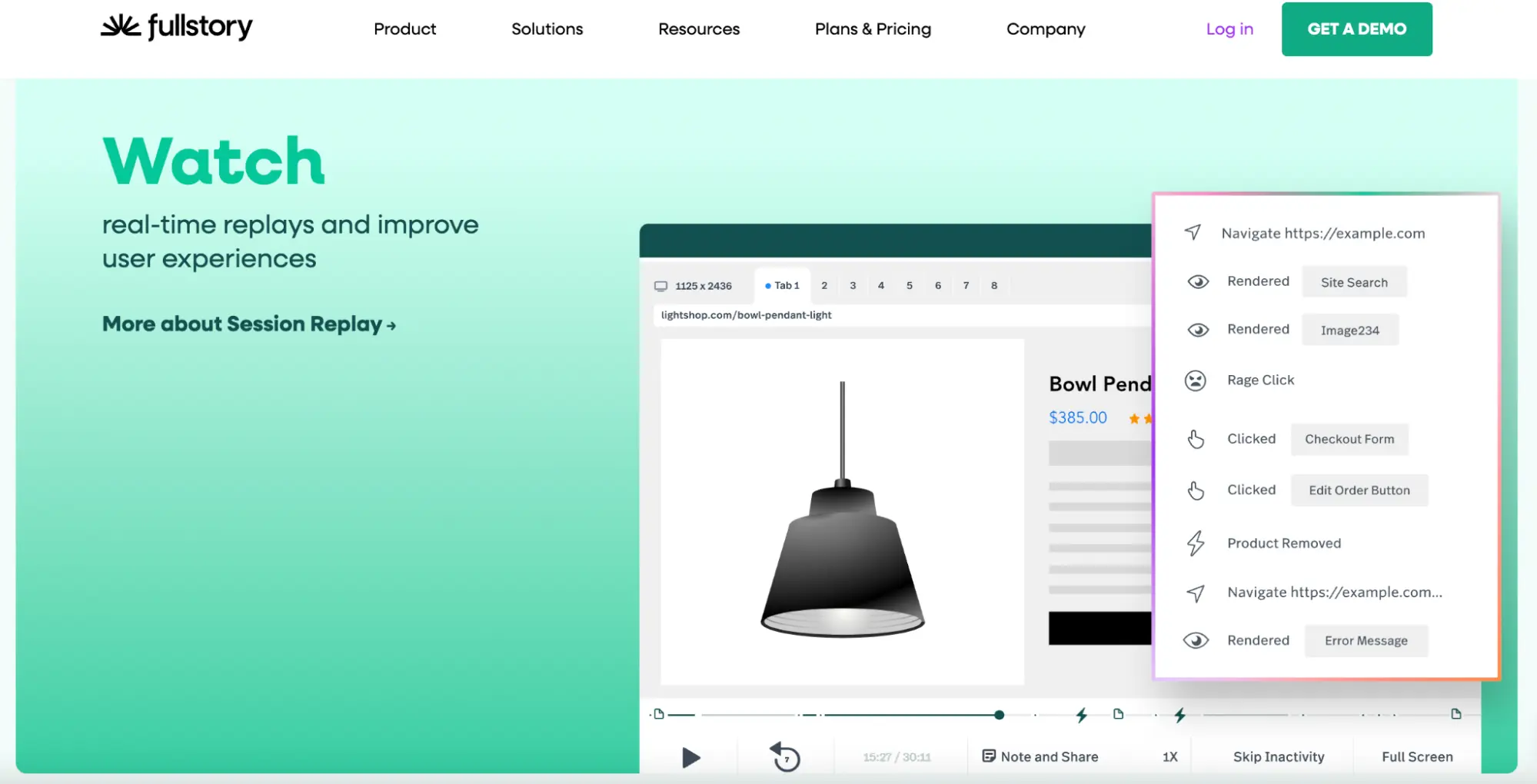 This image shows a screenshot of Fullstory heat map tool homepage