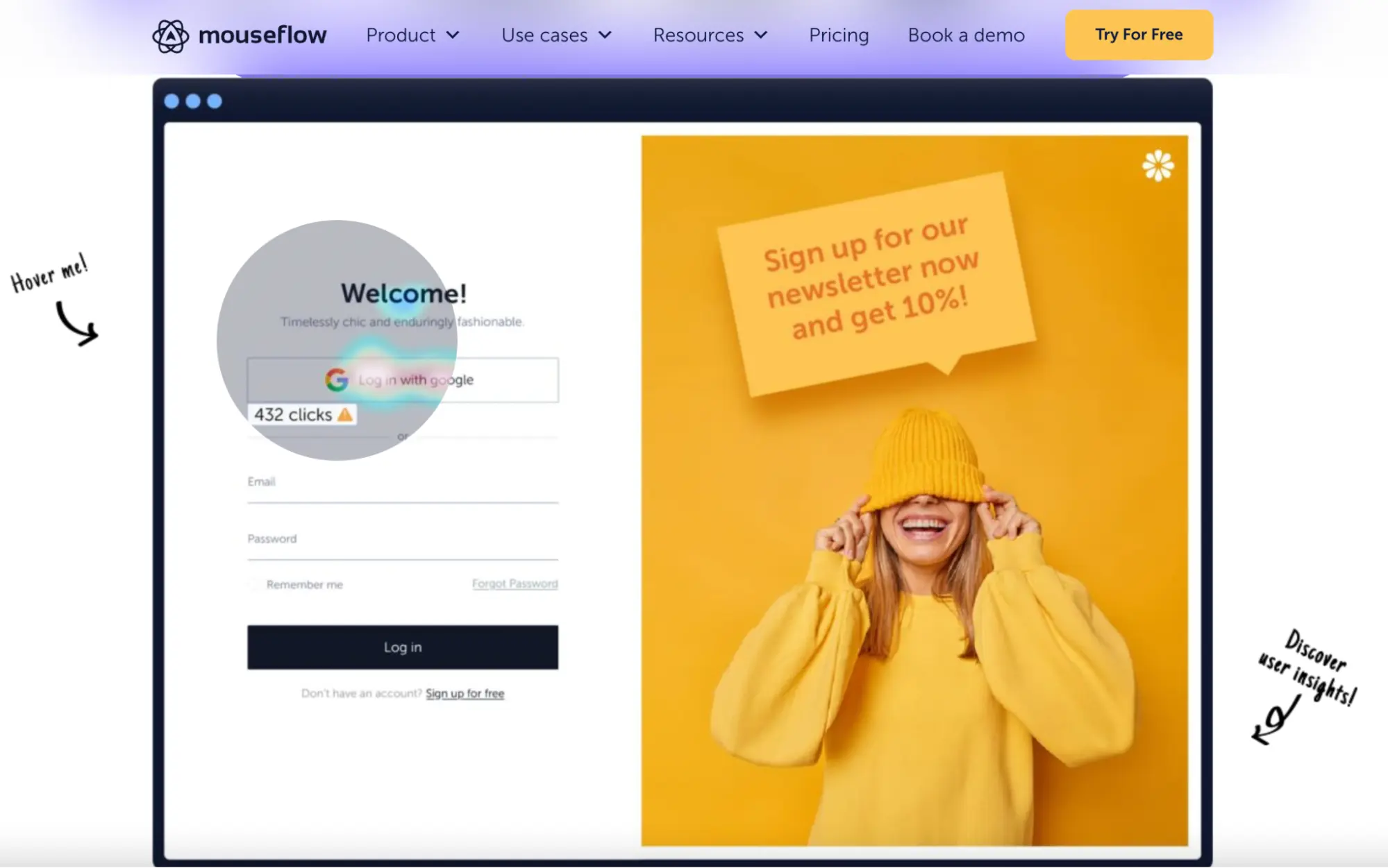 This image shows a screenshot of Mouseflow heat map tool homepage