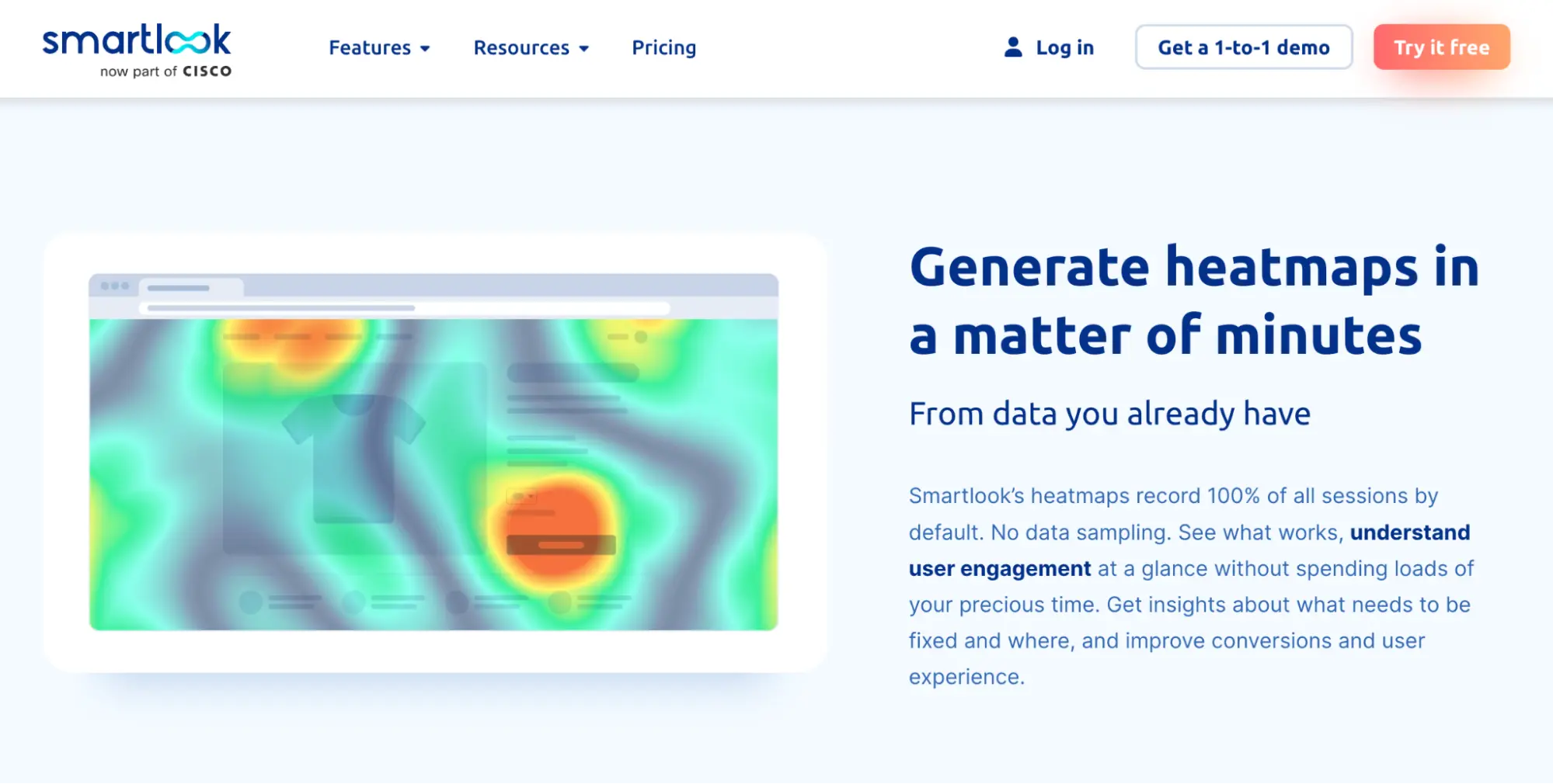 This image shows a screenshot of Smartlook heat map tool homepage