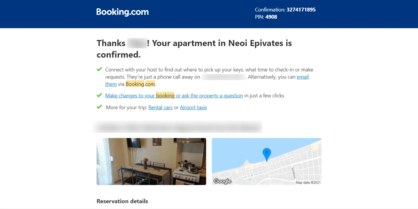 This image is a screenshot of booking.com confirmation email