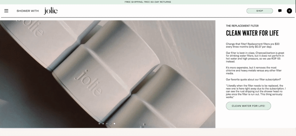 This image is a screenshot of Jolie Skin website