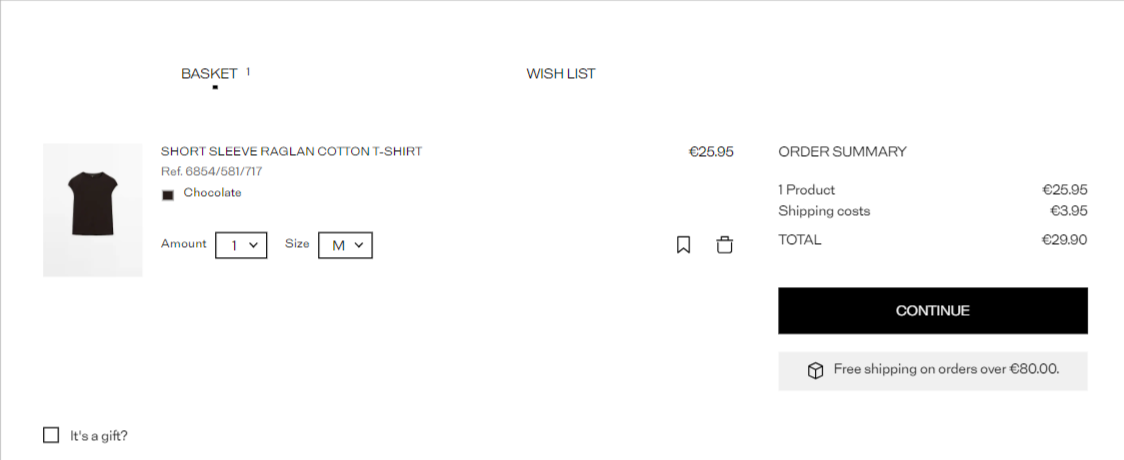 This image shows an example of Massimo Dutti upselling tactic
