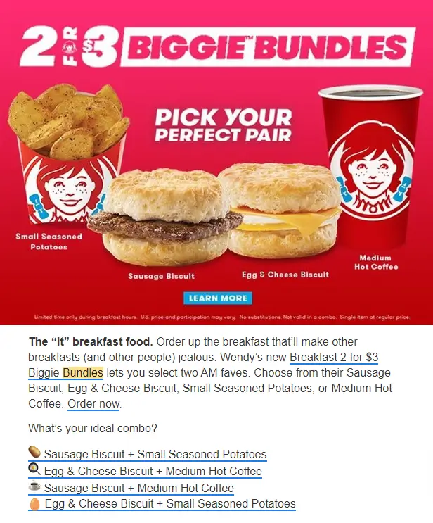 This image shows an example of cross-selling tactic used by Wendy's