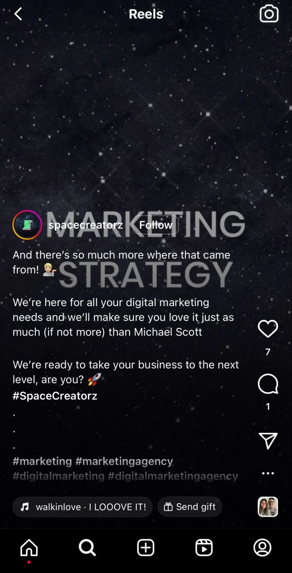 This image shows an example of an Instagram reel caption