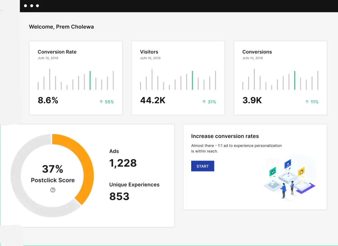 This image shows what Instapage dashboard looks like