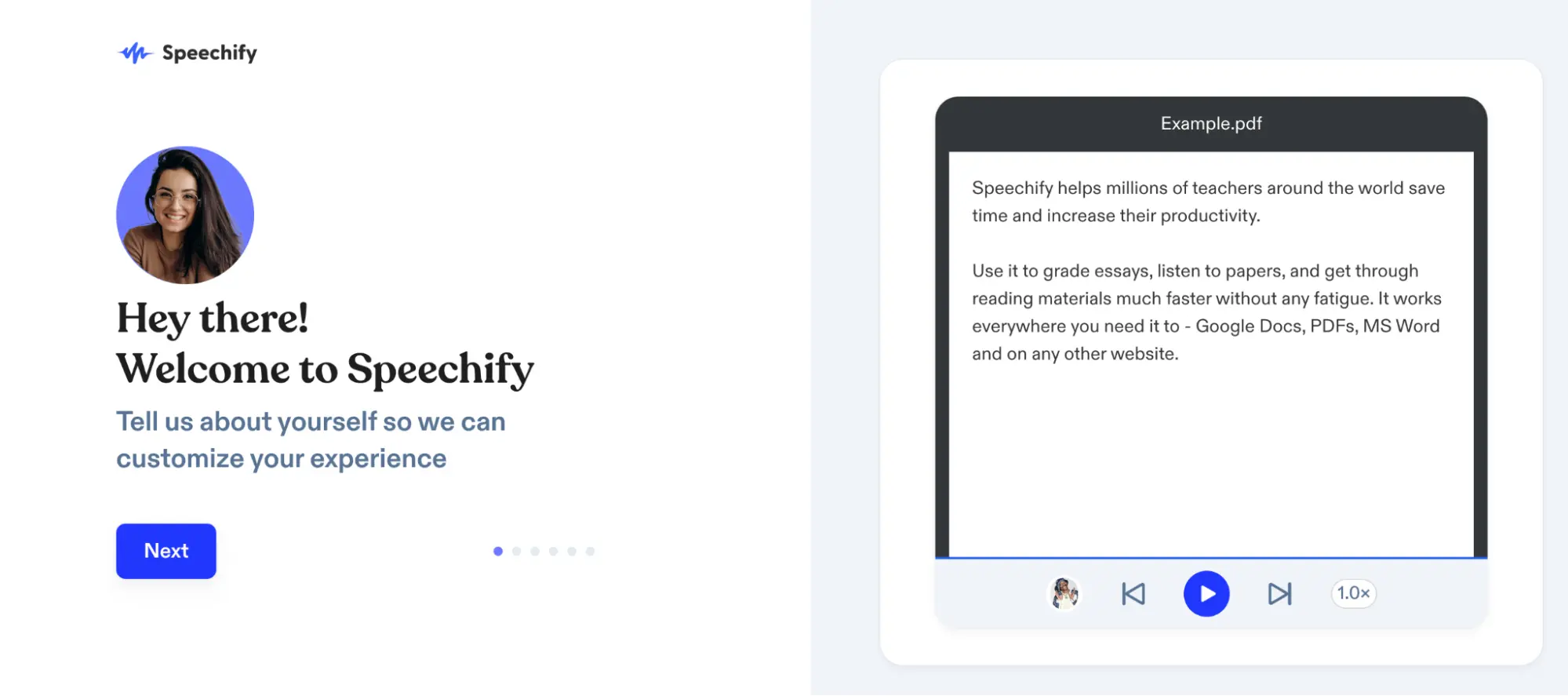 This is a screenshot showing Speechify AI generator tool interface