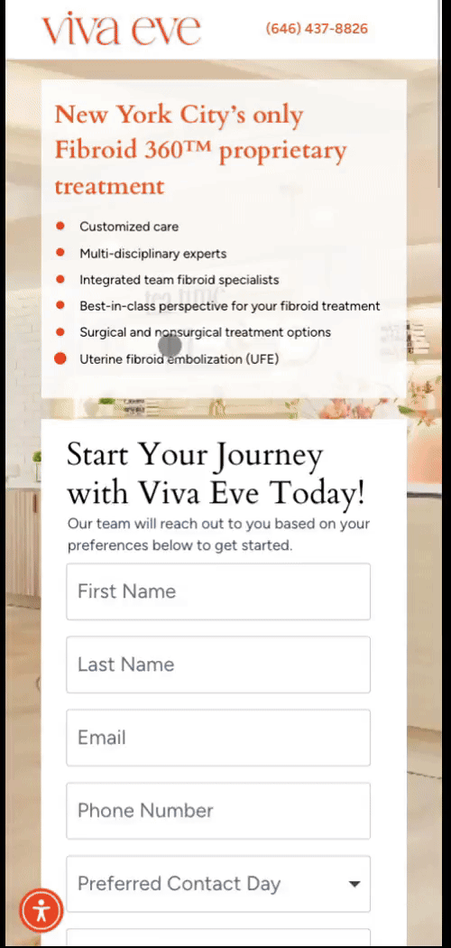 This image is a screenshot of Viva Eve landing page mobile version