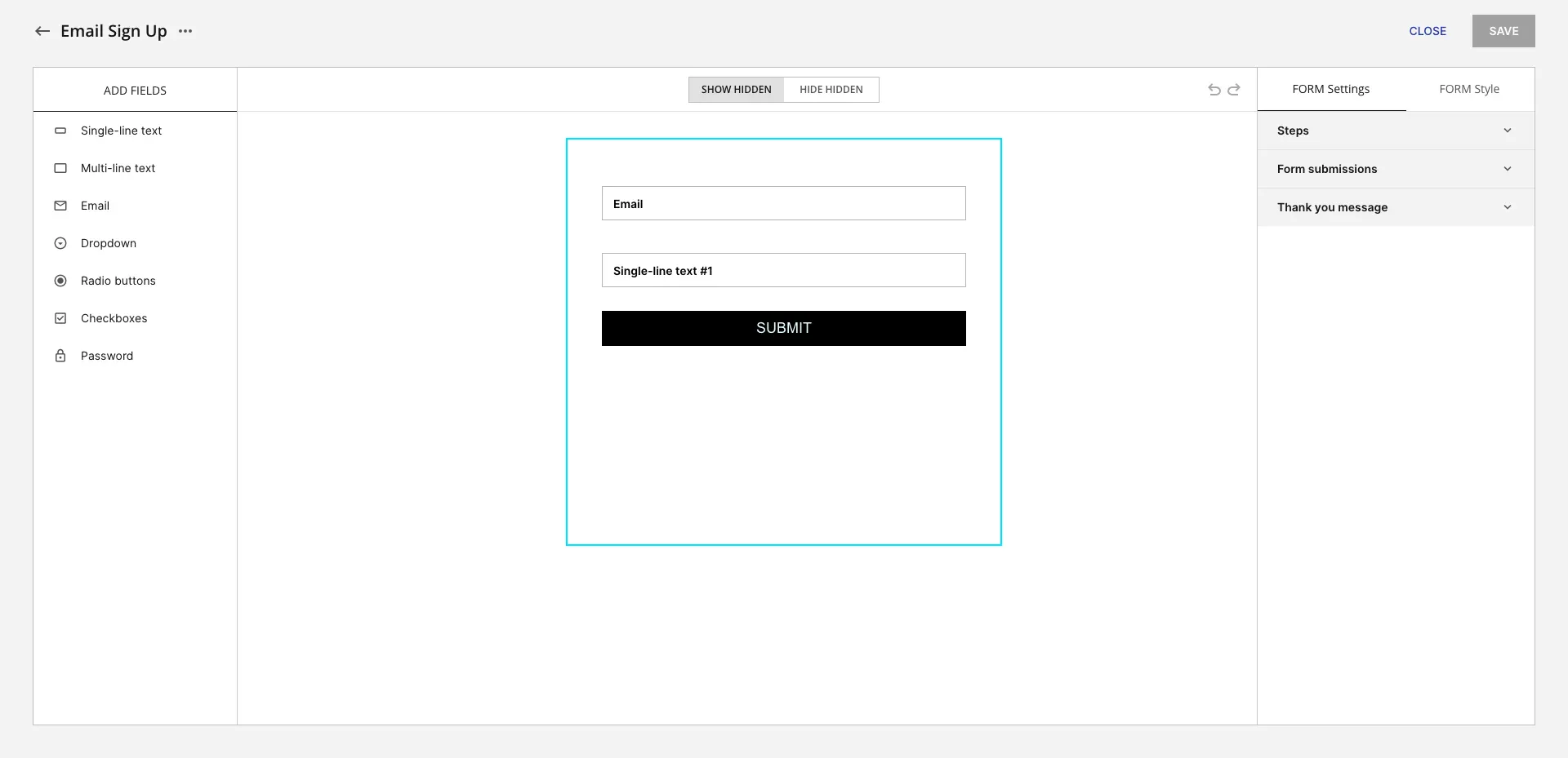 This image shows the UI of Instapage New Form Builder