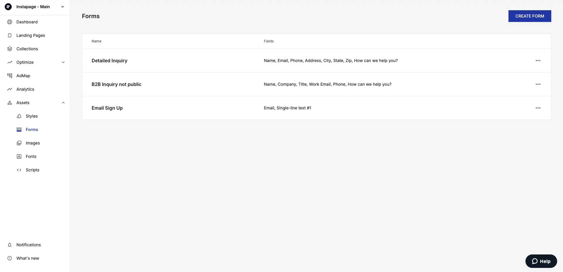 This image shows the UI of the Instapage new Form Library