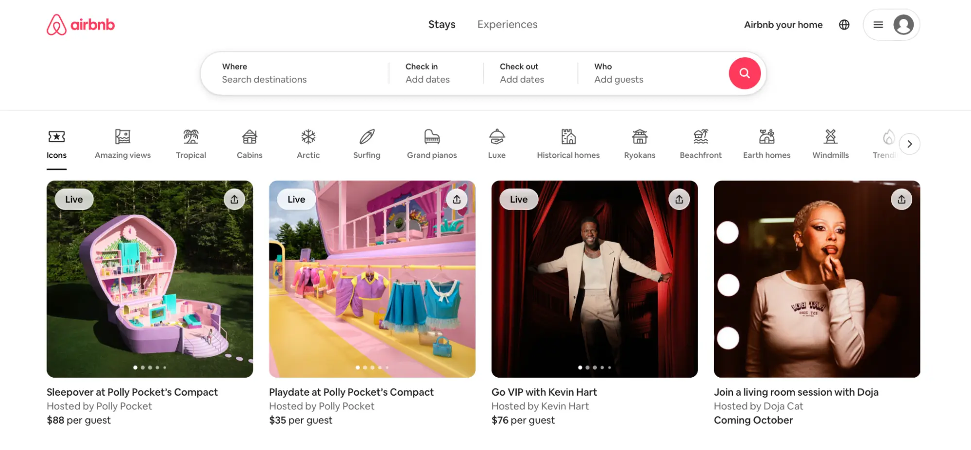 This image shows a screenshot of AirBnb homepage