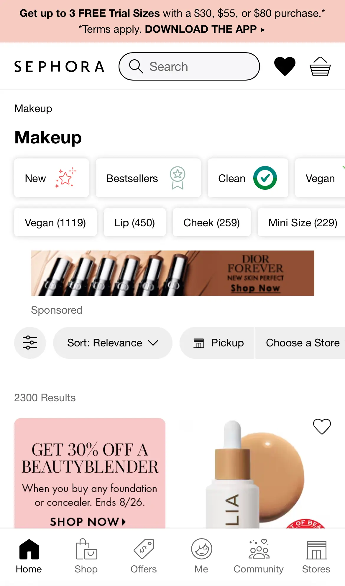 This image shows a screenshot of Sephora navigation on mobile