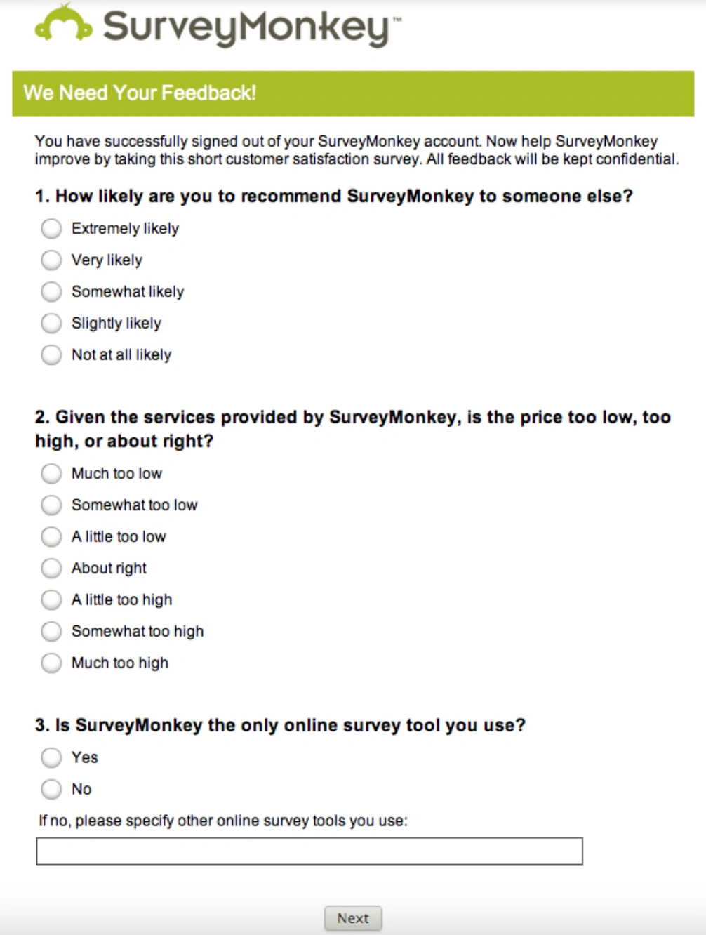 This image shows a screenshot of Survey Monkey dashboard