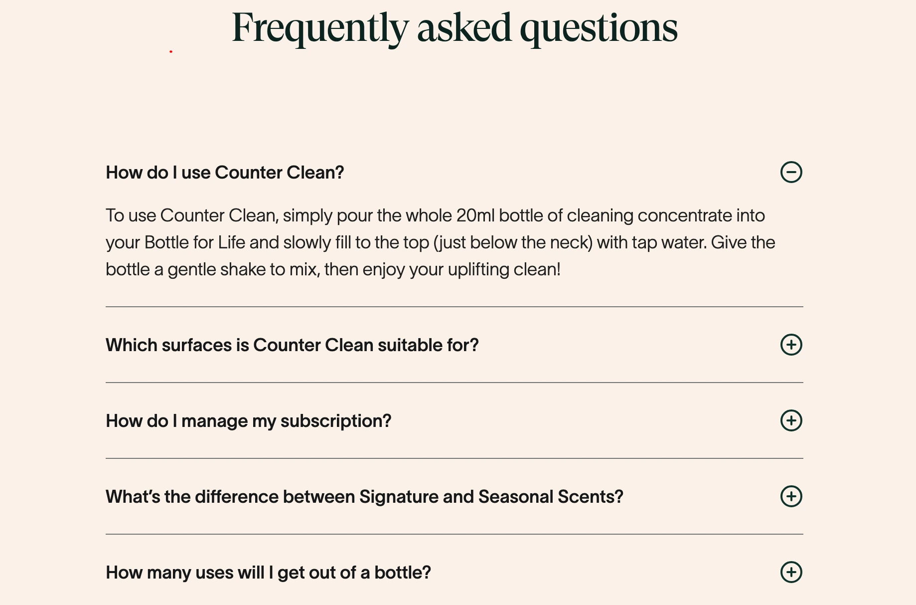 This image shows an example of an expandable section placed on a landing page