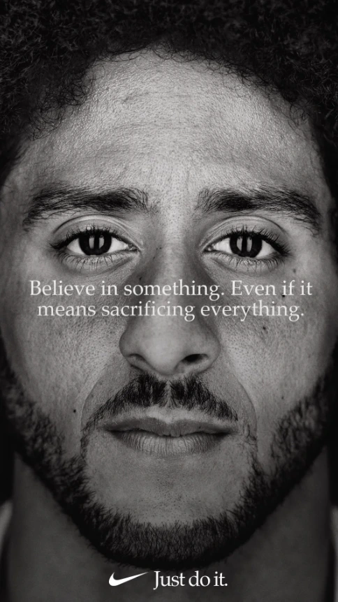 This image shows a screenshot of the Just Do It campaign featuring athlete Colin Kaepernick
